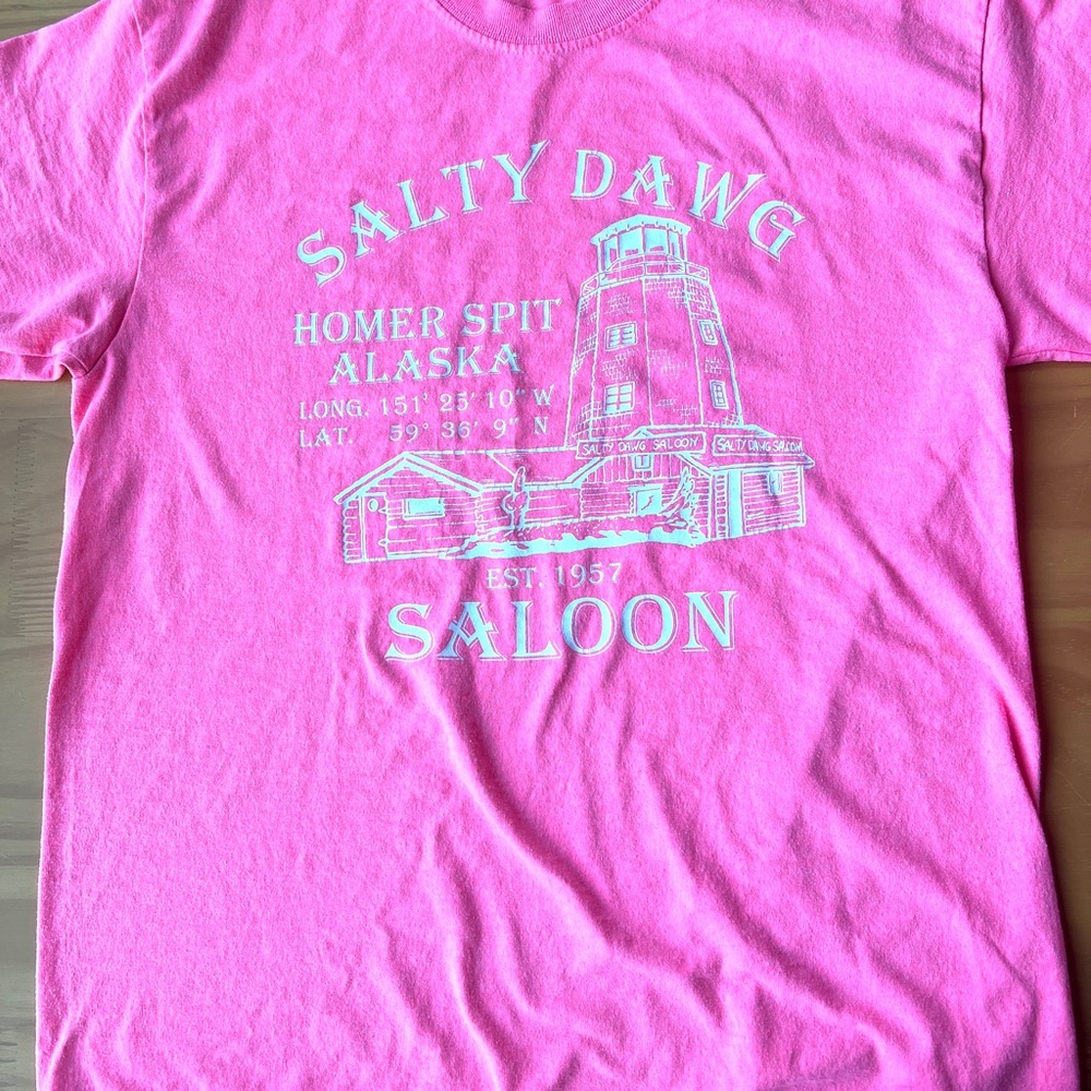 Neon pink Salty Dawg Saloon t-shirt